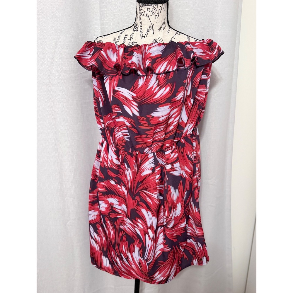 Gap Red Floral Strapless Ruffle Mini Dress XL Tropical Summer Wrap Skirt